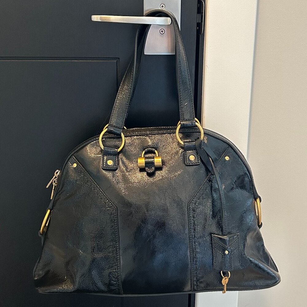 Yves Saint Laurent Black Patent Leather Large Muse Bag